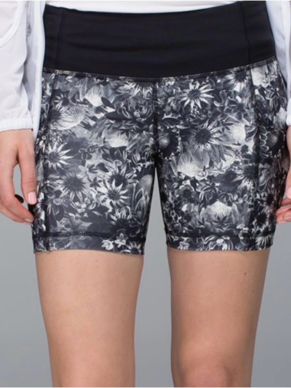 lululemon athletica Black & White Floral Bike Shorts